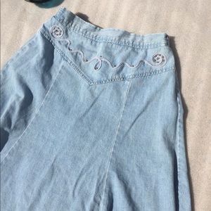 VINTAGE Light Wash Denim Jean Skirt + Rhinestones!